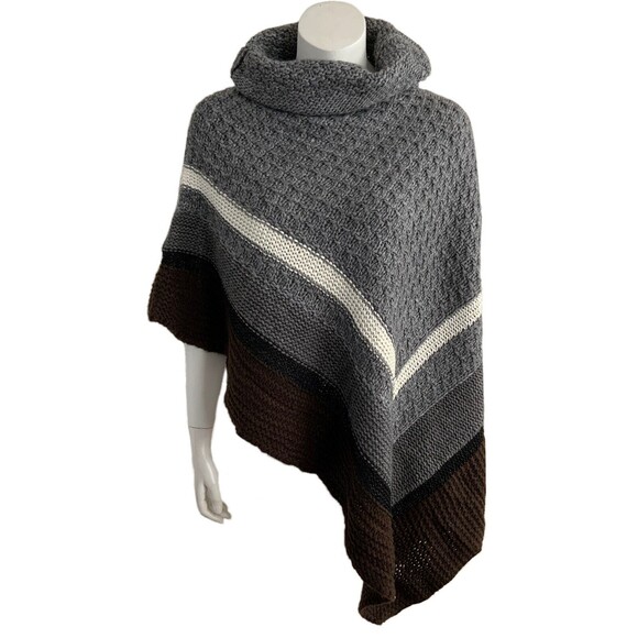 Wool Blend Vertigo Striped Knitted Shawl Cape Pullover L/XL - Picture 1 of 10